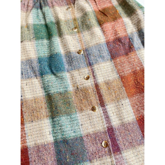 Vintage Plaid Earthy Tones Wool Midi Skirt - Picture 6 of 7